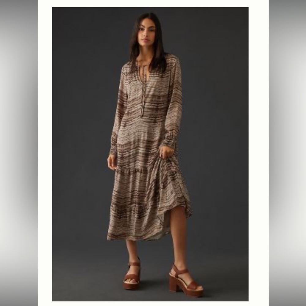 Anthropologie CLOTH & STONE TIERED MAXI DRESS; Color: Brown/Multi; Size: S